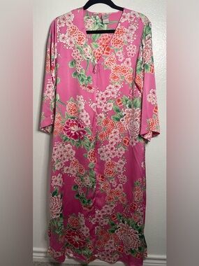 Natori Floral Gown Lounger Caftan Nightgown Kimono 3/4 Sleeve Floral Size XS